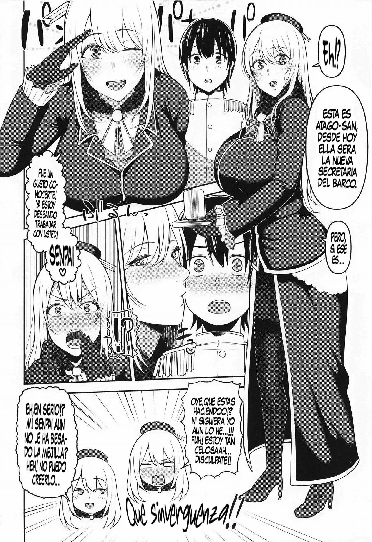 Dos lindas onee-sans cuidando del tierno y bajito kouhai almirante