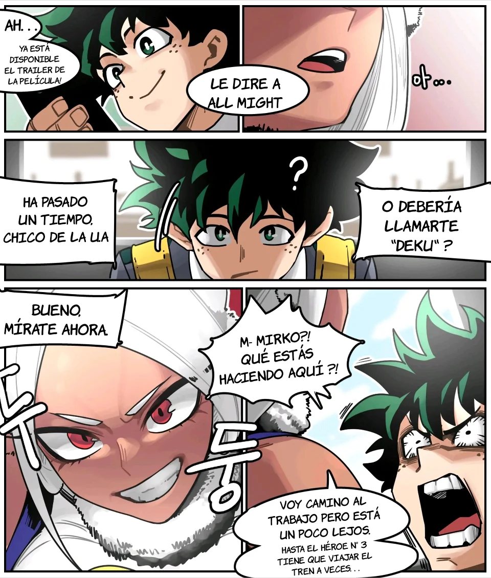 Deku encuentra a Mirko en un tren y se la folla